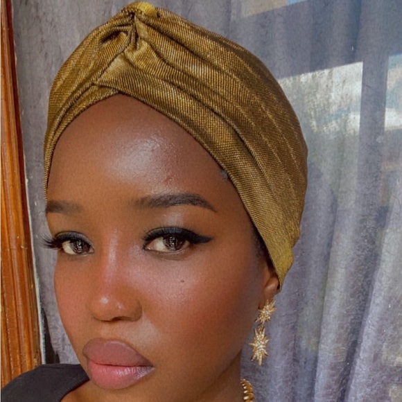 Handmade Gold Metallic Hair Turban Hair Cover - Protective Styling & Costume - Picture 4 of 7